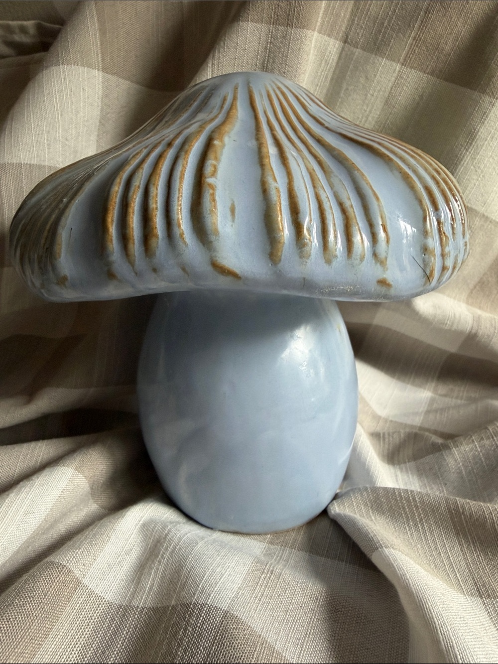 Ceramic Mushroom Sculpture - Light Blue and Tan